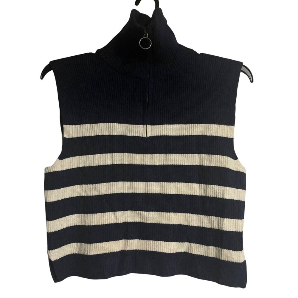 Pink Rose Sleeveless Turtleneck Sweater Vest Womens Large Lightweight Knit Navy